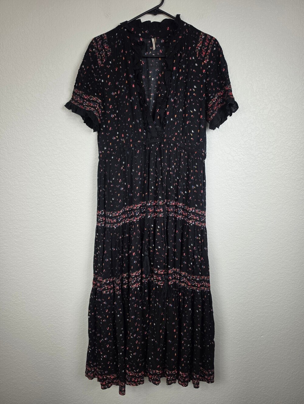 Free People Black Floral Midi Dress XS